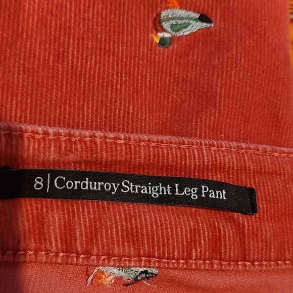 Talbot's Dusty Rose Corduroy Embroidered Mallard Duck Straight Leg Pant Size 8 - Picture 5 of 14